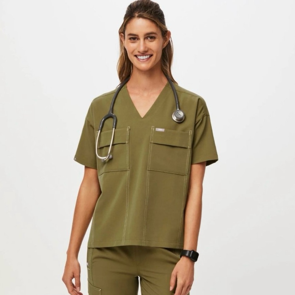 FIGS Bello Cargo Scrub Top for Women Martini Olive Size S - SOLD OUT NWOT
